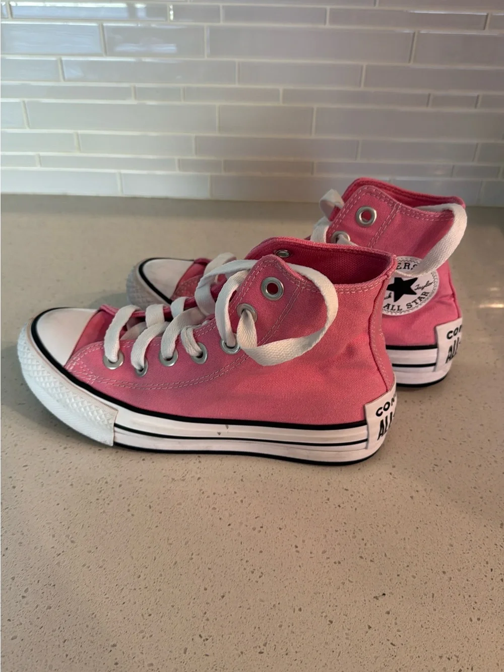 Converse Pink and White Kids High-Top Sneakers